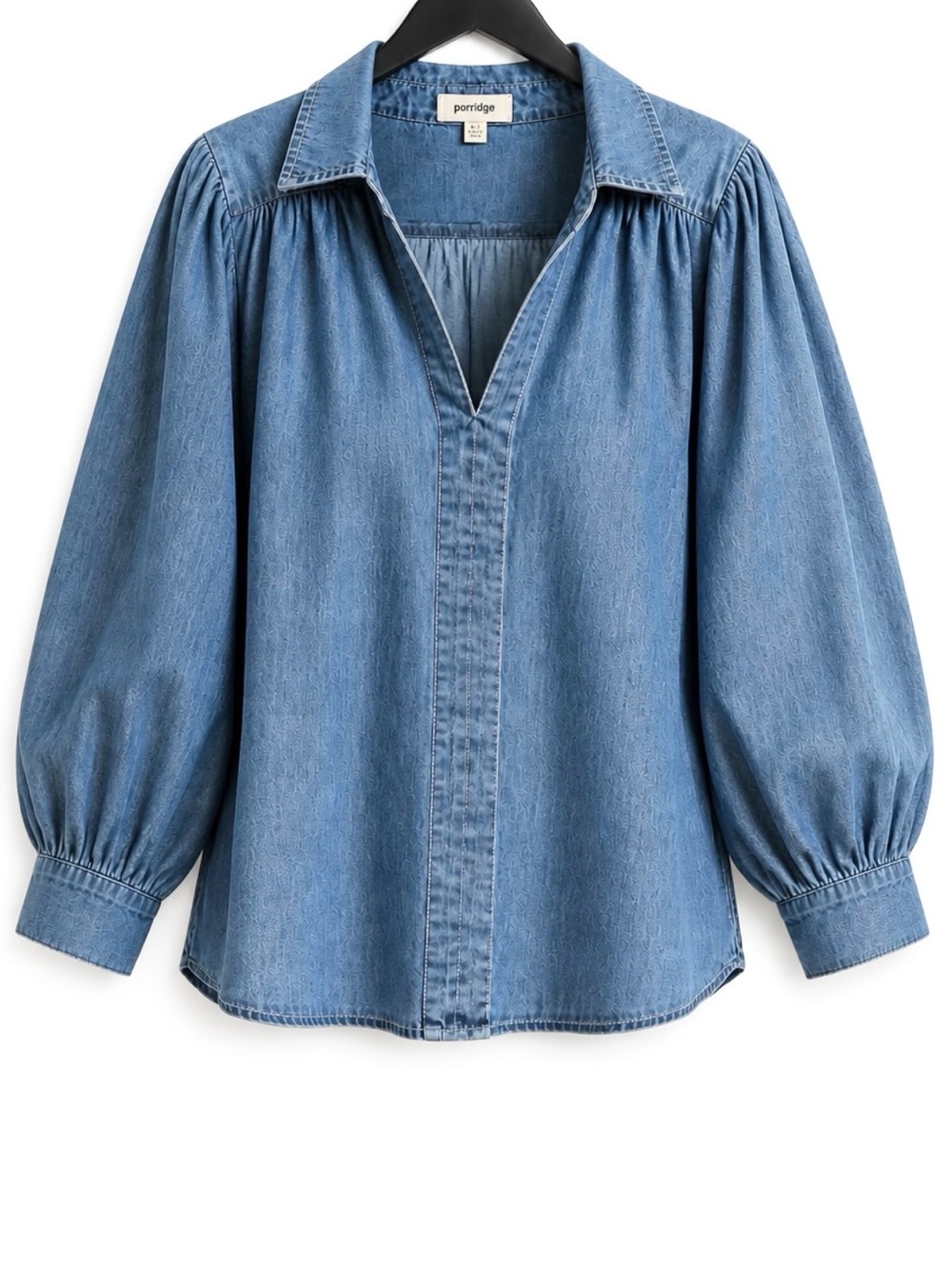 Porridge Anthropologie 100% Cotton Chambray Blouse | Balloon Sleeve Boho Top - Picture 2 of 6